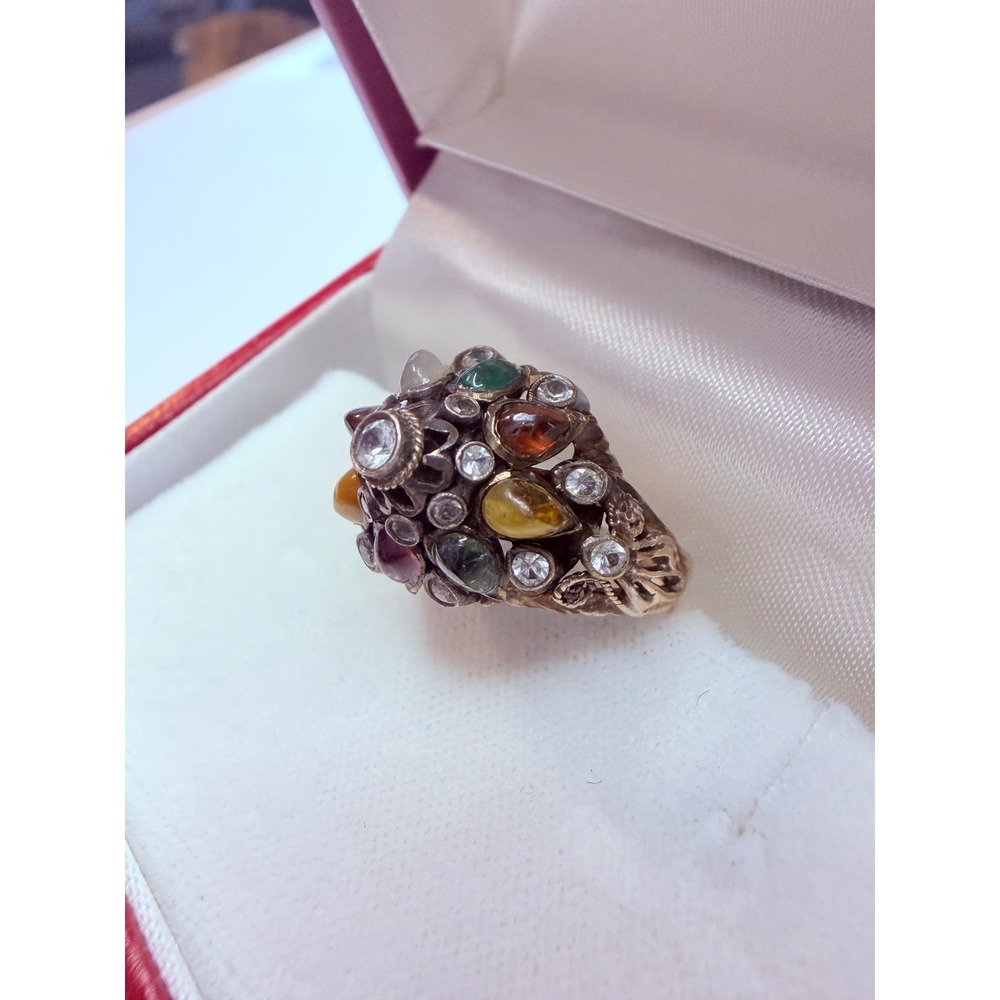 VTG 10-12k Yellow Gold Thai Princess Ring Size 7.5 Multi Stone Tiered